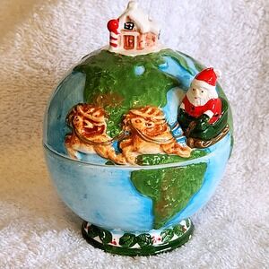 OCI Christmas Globe Santa Sleigh Reindeer Ceramic Salt & Pepper Shakers Set